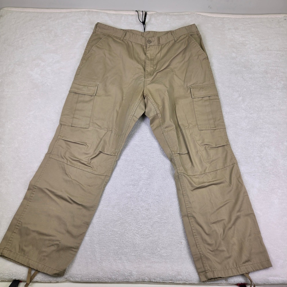 Mens Khaki Tan Straight Leg Cargo Pants Reinforced Seat Utility Trousers 40x30